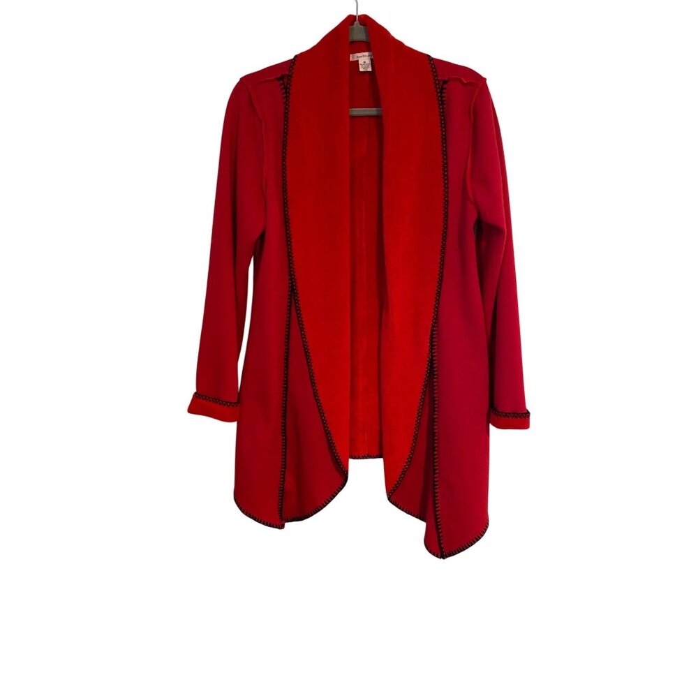 Westbound Cardigan Women’s M Red Open Front Black Trim Asymmetric Lagenlook Y2K